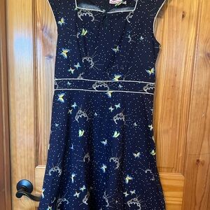 Blue Sequin Sleeveless A-Line Midi Dress